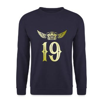 19 Zahl Krone - Unisex Pullover - Navy - Vorne - Alina (178cm) & Michal (187cm)