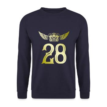 28 Zahl Krone - Unisex Pullover - Navy - Vorne - Alina (178cm) & Michal (187cm)