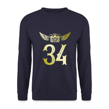 34 Zahl Krone - Unisex Pullover - Navy - Vorne - Alina (178cm) & Michal (187cm)