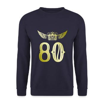 80 Zahl Krone - Unisex Pullover - Navy - Vorne - Alina (178cm) & Michal (187cm)