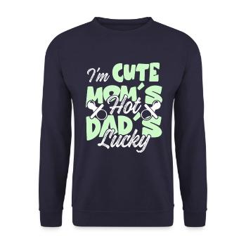 süß mama papa baby - Unisex Pullover - Navy - Vorne - Alina (178cm) & Michal (187cm)