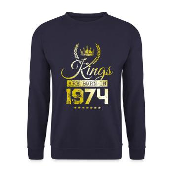 kings are born 1974 - Unisex Sweatshirt - navy - Front - Alina (178cm) & Michal (187cm)