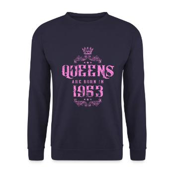 born in 1953 - Unisex Pullover - Navy - Vorne - Alina (178cm) & Michal (187cm)