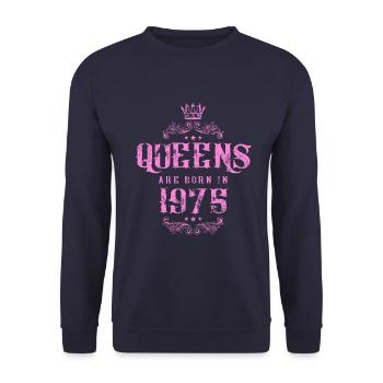 born in 1975 - Unisex Pullover - Navy - Vorne - Alina (178cm) & Michal (187cm)