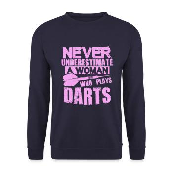 dart nicht unterschätzen frau - Unisex Pullover - Navy - Vorne - Alina (178cm) & Michal (187cm)