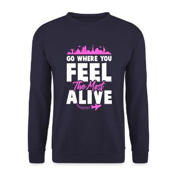 travel travel slogan - Unisex Sweatshirt - navy - Front - Alina (178cm) & Michal (187cm)