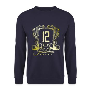 12 Zahl wappen - Unisex Pullover - Navy - Vorne - Alina (178cm) & Michal (187cm)