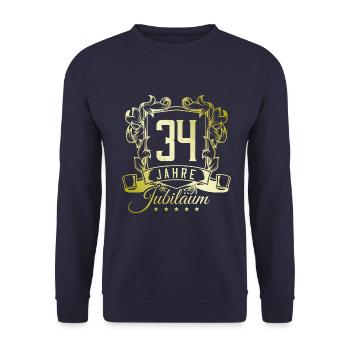 34 Zahl wappen - Unisex Pullover - Navy - Vorne - Alina (178cm) & Michal (187cm)