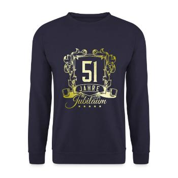51 Zahl Wappen - Unisex Pullover - Navy - Vorne - Alina (178cm) & Michal (187cm)