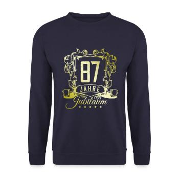 87 Zahl Wappen - Unisex Pullover - Navy - Vorne - Alina (178cm) & Michal (187cm)