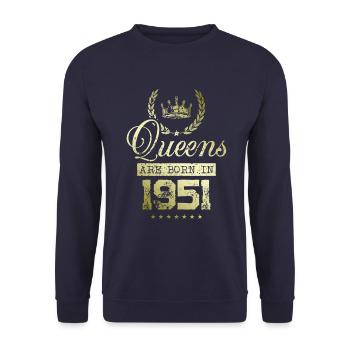 Queens born in 1951 - Unisex Sweatshirt - navy - Front - Alina (178cm) & Michal (187cm)