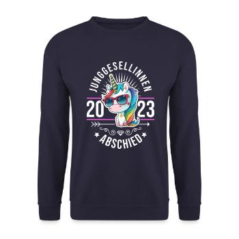 Junggesellinnen Abschied 2023 Einhorn - Unisex Pullover - Navy - Vorne - Alina (178cm) & Michal (187cm)