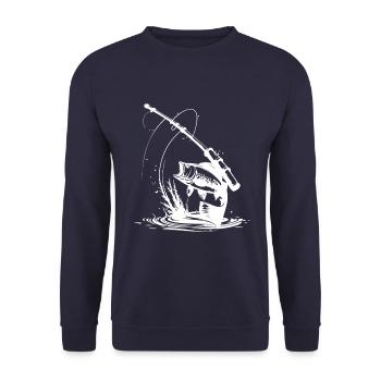 Fischen Symbol Fisch Angeln - Unisex Pullover - Navy - Vorne - Alina (178cm) & Michal (187cm)