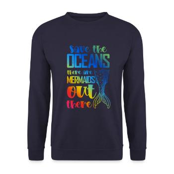 save the ocean meerjungfrau - Unisex Pullover - Navy - Vorne - Alina (178cm) & Michal (187cm)