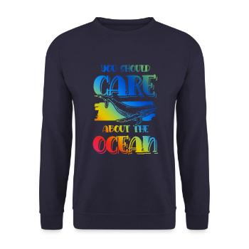 save the ocean spruch - Unisex Pullover - Navy - Vorne - Alina (178cm) & Michal (187cm)
