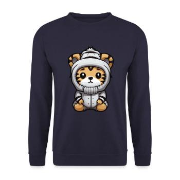 Tiger Winter Comic Niedlich - Unisex Pullover - Navy - Vorne - Alina (178cm) & Michal (187cm)