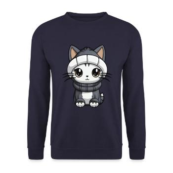 Cat Winter Animal Cute Comic - Unisex Sweatshirt - navy - Front - Alina (178cm) & Michal (187cm)