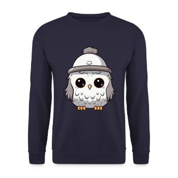 Owl Winter Animal Cute Comic - Unisex Sweatshirt - navy - Front - Alina (178cm) & Michal (187cm)