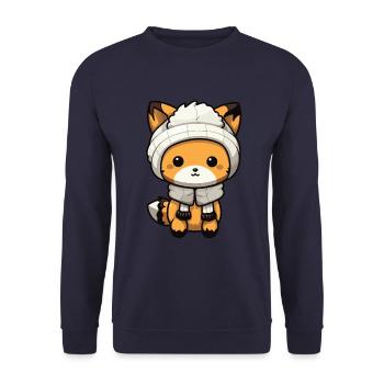 Fuchs Winter Tier Niedlich Comic - Unisex Pullover - Navy - Vorne - Alina (178cm) & Michal (187cm)