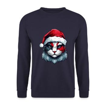 Katze Kopf Weihnachten Xmas Porträt - Unisex Pullover - Navy - Vorne - Alina (178cm) & Michal (187cm)