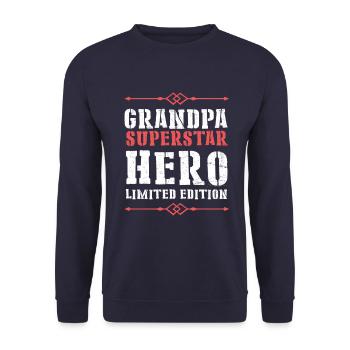 Best Grandpa Hero Saying - Unisex Sweatshirt - navy - Front - Alina (178cm) & Michal (187cm)