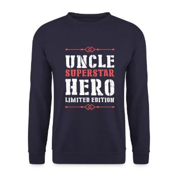 Best Uncle Hero Saying - Unisex Sweatshirt - navy - Front - Alina (178cm) & Michal (187cm)