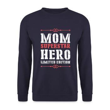 Beste Mom Mama Heldin Spruch Mutter - Unisex Pullover - Navy - Vorne - Alina (178cm) & Michal (187cm)