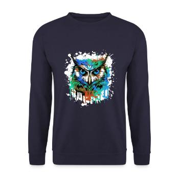 Owl Head Portrait Colorful - Unisex Sweatshirt - navy - Front - Alina (178cm) & Michal (187cm)