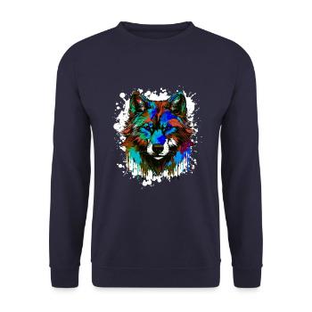 Portrait De Tête De Loup Coloré - Sweat-shirt Unisexe - marine - Devant - Alina (178cm) & Michal (187cm)