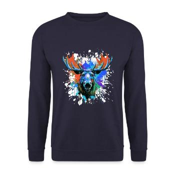 Moose Head Portrait Colorful - Unisex Sweatshirt - navy - Front - Alina (178cm) & Michal (187cm)