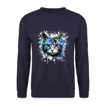 Katze Symbol Kopf Porträt Bunt - Unisex Pullover - Navy - Vorne - Alina (178cm) & Michal (187cm)
