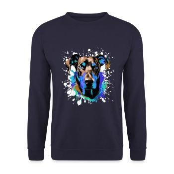 Doberman Dog Head Portrait Colorful - Unisex Sweatshirt - navy - Front - Alina (178cm) & Michal (187cm)