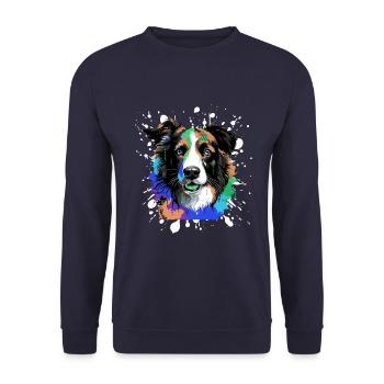 Border Collie Chien Tête Portrait Coloré - Sweat-shirt Unisexe - marine - Devant - Alina (178cm) & Michal (187cm)