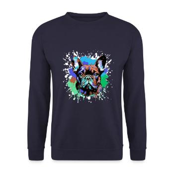 Französische Bulldogge Hund Bunt Porträt - Unisex Pullover - Navy - Vorne - Alina (178cm) & Michal (187cm)