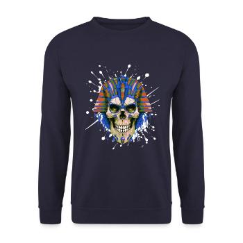 Pharaoh Skull Skeleton Colorful - Unisex Sweatshirt - navy - Front - Alina (178cm) & Michal (187cm)
