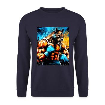 Combattant de boxeur loup - Sweat-shirt Unisexe - marine - Devant - Alina (178cm) & Michal (187cm)