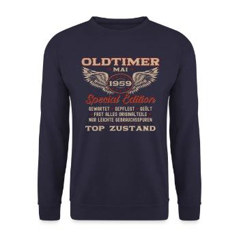 65. Geburtstag Mann Oldtimer Mai Jahrgang 1959 - Unisex Pullover - Navy - Vorne - Alina (178cm) & Michal (187cm)