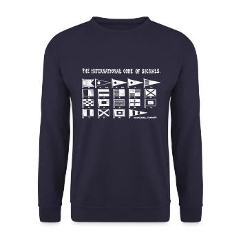 Signal Flagge Code Seefahrer - Unisex Pullover - Navy - Vorne - Alina (178cm) & Michal (187cm)