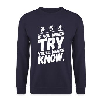 Skate Skater Skateboard Skaten Ausprobieren - Unisex Pullover - Navy - Vorne - Alina (178cm) & Michal (187cm)
