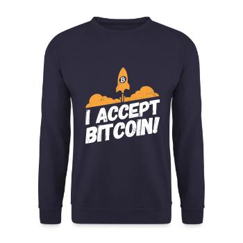 Bitcoin Kryptowährung Krypto Sprüche Accept - Unisex Pullover - Navy - Vorne - Alina (178cm) & Michal (187cm)