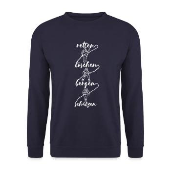 Feuerwehr Sprüche Cool - Unisex Pullover - Navy - Vorne - Alina (178cm) & Michal (187cm)