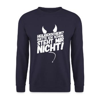 Heiligenschein Teufel Spruch - Unisex Pullover - Navy - Vorne - Alina (178cm) & Michal (187cm)