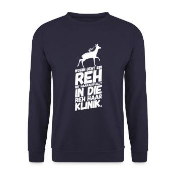 Kinderwitze Lustige Sprüche Reh Haar Klinik - Unisex Pullover - Navy - Vorne - Alina (178cm) & Michal (187cm)