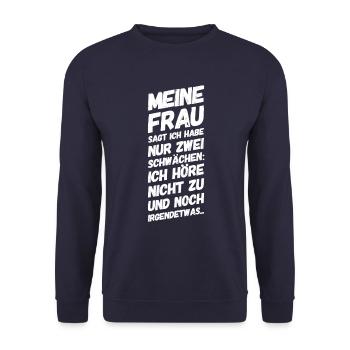 Meine Frau Zuhören Lustiger Spruch - Unisex Pullover - Navy - Vorne - Alina (178cm) & Michal (187cm)
