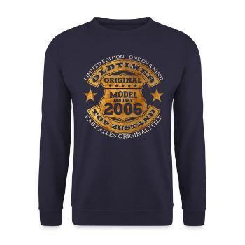 18. Geburtstag Oldtimer Januar Jahrgang 2006 - Unisex Pullover - Navy - Vorne - Alina (178cm) & Michal (187cm)
