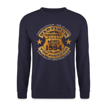 30. Geburtstag Oldtimer Februar Jahrgang 1994 - Unisex Pullover - Navy - Vorne - Alina (178cm) & Michal (187cm)