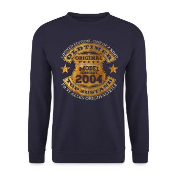 20. Geburtstag Oldtimer Februar Jahrgang 2004 - Unisex Pullover - Navy - Vorne - Alina (178cm) & Michal (187cm)