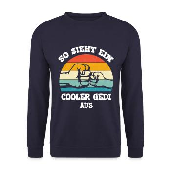 So sieht ein cooler Gedi aus Wöd Gedi Patenonkel - Unisex Pullover - Navy - Vorne - Alina (178cm) & Michal (187cm)