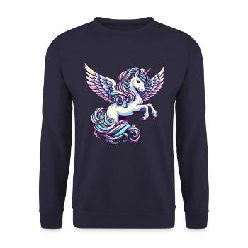 Angel Gliding : Licorne avec des ailes célestes - Sweat-shirt Unisexe - marine - Devant - Alina (178cm) & Michal (187cm)