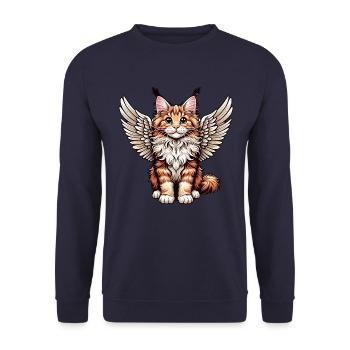 Maine Coon Cat - Cute Angel with Wings - Unisex Sweatshirt - navy - Front - Alina (178cm) & Michal (187cm)
